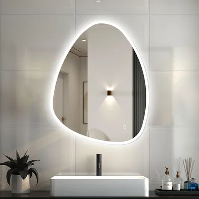 Produktbild von Badspiegel mit Beleuchtung 80×65cm Spezial Rund 3 Lichfarbe dimmbar Memory Wand/Touchschalter Anti-Beschlag Badezimmerspiegel Spiegel Warm/Neutral/Kaltweiß Energiesparend Lichtspiegel IP44