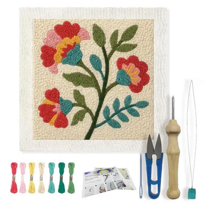 Produktbild von Punch Needle Set Blumenmuster für Anfänger mit Rahmen 24x24 cm