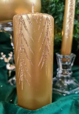 Produktbild von Adpal Dekorationskerze 15cm Gold Glitzernde Zweige Weihnachten