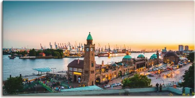 Produktbild von ARTland Leinwandbild Hamburg Hafen und Landungsbrücken Größe: 100x50 cm
