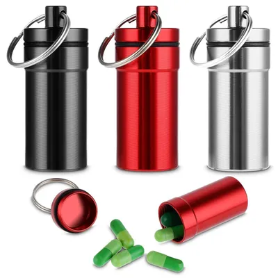 Produktbild von Wasserdichte Pillendose mit Schlüsselanhänger, 3 Stück, Aluminium, tragbar, klein