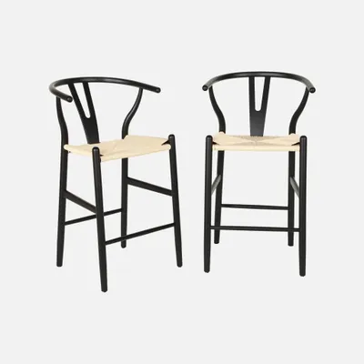 Immagine prodotto di Set 2 sgabelli da bar vintage in legno di faggio e corde, Nero