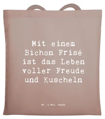 Produktbild von Mr. & Mrs. Panda Tote Bag Spruch Bichon Frisé Freude - Braun Pastell - Geschenk, Shopping Tasche, Hunderassen, Charakter, freundliche Hunde, Zuneigung, Pflege, Hunderasse