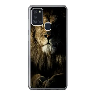 Produktbild von MuchoWow® Handyhülle Schutzhülle Hülle für Samsung Galaxy A21s Löwe - Licht - Schwarz Silikon Softcase Handy Hülle - Hartschale