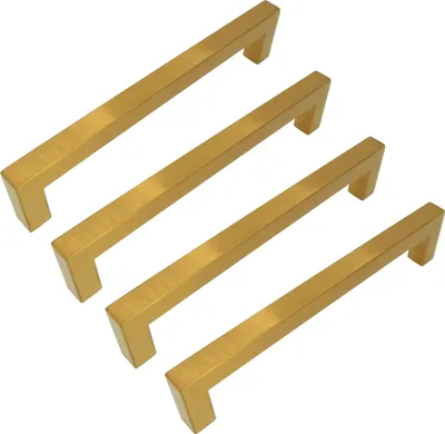 Immagine prodotto di set di 4 maniglie per mobili Classic da 160 mm in oro spazzolato, acciaio inox, con finitura opaca, incluse viti di montaggio, ideali per armadi e cassetti.