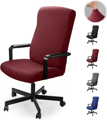 Immagine prodotto di Set di coprisedie elastiche e lavabili, composto da 2 pezzi, colore bordeaux, adatte per sedie da ufficio