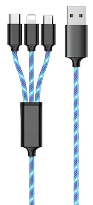 Image de 2GO 3in1 USB LED cable blue Micro-USB,Lightning,USB-C 1.5m