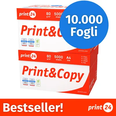 Immagine prodotto di NUOVO: print24 Carta per stampanti e fotocopie 10000 fogli 20 x 500 A4 Premium Bianco brillante CIE 160 Vincitrice del test Certificata PEFC