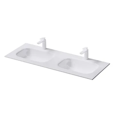 Produktbild von Mai & Mai Einbau-Waschbecken 2 Becken Waschtisch Waschplatz große Ablagefläche Gussmarmor rechteckig Breite: 120cm Col04