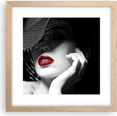 Produktbild von Gerahmtes Poster - Rahmen in heller Eiche - Frau Gesicht Lippen - 30x30 cm - Wand Bild - Wanddeko - Wandbilder - Wandposter - Bilderrahmen - Bilder - Kunstdruck - Wandbild - P2NAC30x30-3618