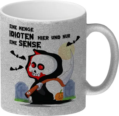 Produktbild von Sensenmann Halloween Glitzer-Kaffeebecher mit Spruch