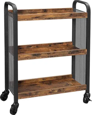 Image de Chariot de cuisine - Chariot de service - Marron rustique - Style industriel - 66 x 26 x 85 cm