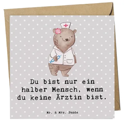 Produktbild von Mr. & Mrs. Panda Klappkarte Ärztin Herz - Grau Pastell - Geschenk, Beruf, Glückwunschkarte, faltkarte, Arztpraxis, Lustig, doppelkarte, Grußkarte, Krankenhaus, Spruch