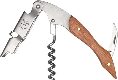 Produktbild von Weinöffner mit Holzgriff, Kellnermesser, Folienschneider und Korkenzieher