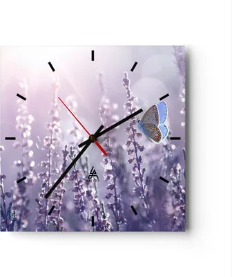 Produktbild von Wanduhr - Quadrat - Glasuhr - Schmetterling Wiese Blume - 40x40cm - Schleichendes Uhrwerk - Lautlos - zum Aufhängen bereit - Dekoration Modern - Wanddekoration aus Glas - C3AC40x40-4014