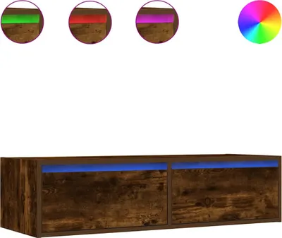 Imagen del producto de Mueble de TV con iluminación LED, color roble ahumado, 100 x 35,5 x 25 cm