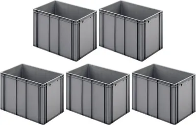 Produktbild von SparSet 5x Eurobehälter mit geschlossenem Griff | HxBxT 42x40x60cm | 70 Liter | Grau | Eurobox, Transportbox, Transportbehälter, Stapelbehälter