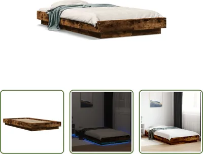 Produktbild von The Living Store Bettgestell mit LED Räuchereiche 90x190 cm Holzwerkstoff