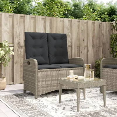 Produktbild von CLORIS Gartenbank Verstellbar mit Kissen Hellgrau Poly Rattan - Gartenbänke LL0000256445