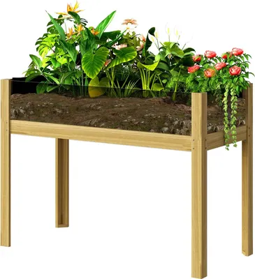 Obrázek produktu pro Vyvýšený záhon s akrylátovými panely, vyvýšený záhon na bylinky s drenážními otvory, dřevěný truhlík, záhon na zeleninu odolný proti povětrnostním vlivům, zahradní záhon, záhon na zahradu, balkon, 110 x 50 x 80 cm přírodní dře