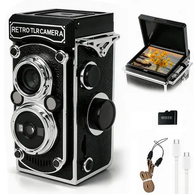 Produktbild von Retro Digitalkamera Handkurbel, Mini Digitalkamera 4800MP, Nachtsicht, 1080P Video, 32GB Speicher, 1,54" Display, Geschenkidee