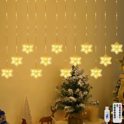 LED-Lichtgordijn 3 m, 204 LEDs, Schneeflocken, 8 Effekte