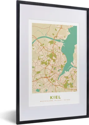 Produktbild von MuchoWow® Gerahmtes Poster Karte - Kiel - Karte - Stadtplan - Vintage 40x60 cm - Poster mit Schwarzem Bilderrahmen Wandposter Rahmen Foto Bilder - Poster in Rahmen