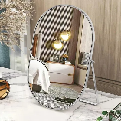Produktbild von Ovaler Makeup Spiegel - 90° drehbarer Tischspiegel mit Metallrahmen