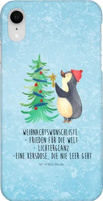 Produktbild von Mr. & Mrs. Panda Iphone XR Handyhülle Pinguin Weihnachtsbaum - Eisblau - Geschenk, Weihnachten, Premium Kunststoff, Handy Case, Winter