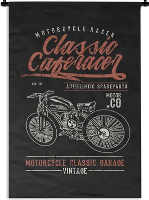Produktbild von MuchoWow® Wandteppich Wandbehang Mancave - Motor - Schwarz - Vintage 60x90 cm Tapisserie Dekoration Wandtuch - Foto-Teppich - Abwaschbar