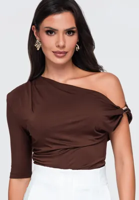 Produktbild von LARICA Bluse Slim Fit Asymmetrisch Modern OW-TS-E0075 brown M/L