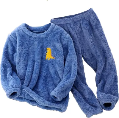 Produktbild von ASKSA Kinder Jungen Maedchen Flauschige Schlafanzuege Warme Fleece Pyjama Set Kleinkind Langarm Nachtwaesche Flanell Hausanzug,Blau,Groesse:170
