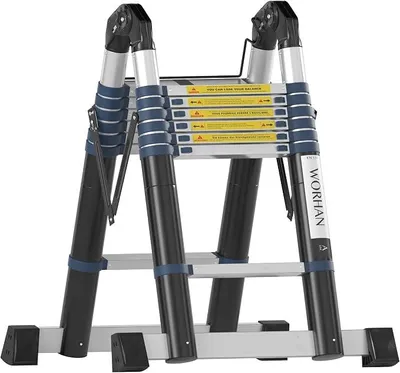 Immagine prodotto di Scala telescopica 2 in 1, scala per esterni, scala pieghevole in alluminio, scala telescopica, scala multifunzione, altezza 440 cm, classe K4.4A