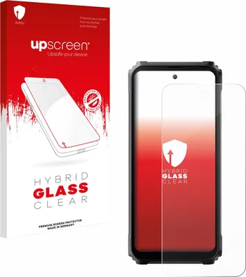 A product shot showing the packaging for a screen protector and the screen protector itself placed on a phone.