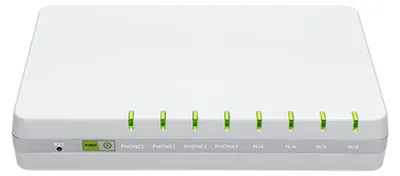Produktbild von Auerswald 4-Port ATA G504, G.711a, G.711u, G.729A, G.729ab, T.30, Schwarz, Weiß, Gleichstrom, China, 600 g
