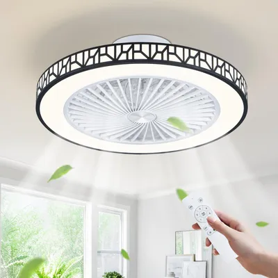 Obrázok produktu pre Stropný ventilátor s LED osvetlením - 48 cm - 6 rýchlostí - Čierna farba - Tichý a moderný dizajn