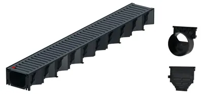Produktbild von 1m ACO Hexaline 2.0 Entwässerungsrinne Stegrost Stahl verzinkt, anthrazit pulverbeschichtet Ablauf horizontal Bodenrinne Terrassenrinne