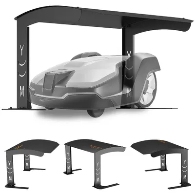 Produktbild von Mähroboter Garage Metall 70x55x41 cm – wetterfester Unterstand, UV- & Regenschutz, Bogendach, universal für Rasenmähroboter, schwarz