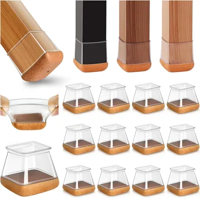 Produktbild von Stoelpoot Schutzkappen, 20 Stück, quadratisch, Silikon mit Filz, für 27-36 mm Stuhlbeine, transparent