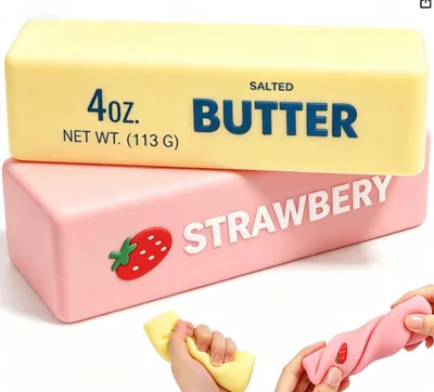 Produktbild von 2 Stück Butter Squishy, Quetschspielzeug,Spielzeug Langsam Aufsteigendes Zappel Spielzeug für Büro Schule Gelb + Rosa