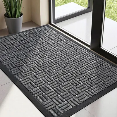Immagine prodotto di Tappetino rettangolare per interni/esterni, 43 x 75 cm, grigio chiaro, antiscivolo, lavabile