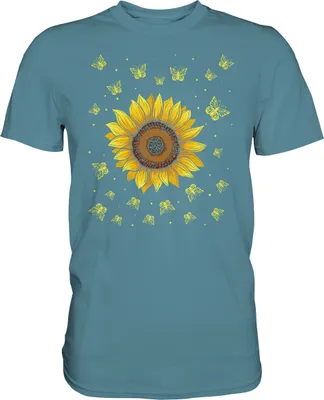 Produktbild von Sonnenblumen Schmetterling Motiv Gärtner Geschenk Garten T-Shirt – Stone Blue / M