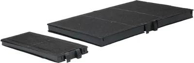 Two black carbon filters for a range hood, one larger and one smaller, are shown on a white background.