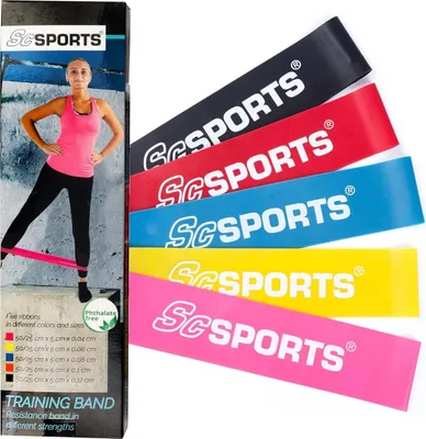 Produktbild von ScSPORTS® Fitnessbänder - 5er Set, 50 cm, für Krafttraining, Physiotherapie, Yoga, Knie, Arme, Hautfreundlich - Widerstandsbänder, Gymnastikbänder
