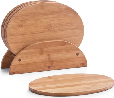 Produktbild von Zeller Frühstücksbrettchen Set 6-teilig mit Halter Bambus 24x18 cm