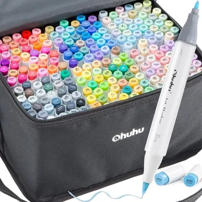 Obrázek produktu pro Lihové fixy OHUHU oboustranné Brush & Fine, 216 ks + blender