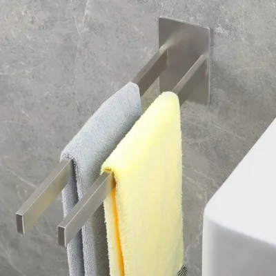 Produktbild von Handtuchhalter Edelstahl Handtuchhalter Selbstklebend Handtuchstange Doppelter Ohne Bohren Badetuchhalter für Bad küche Wand Silber