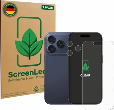 Produktbild von 2x ScreenLeaf Schutzfolie für Apple iPhone 17 Pro (Display+Kamera) nachhaltiger Displayschutz Display Schutz Folie Klar Transparent