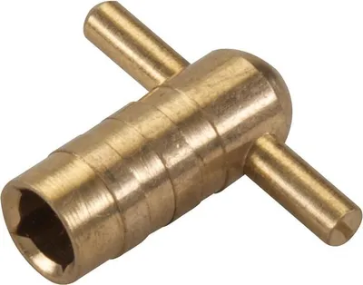 A close-up studio shot of a brass radiator bleed key.