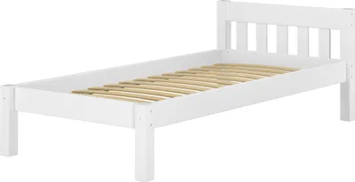 Produktbild von Modernes Einzelbett Massivholz Kiefer weiß 90x200 Futonbett Jugend Zubehör wählbar V-60.38-09WFederleisten